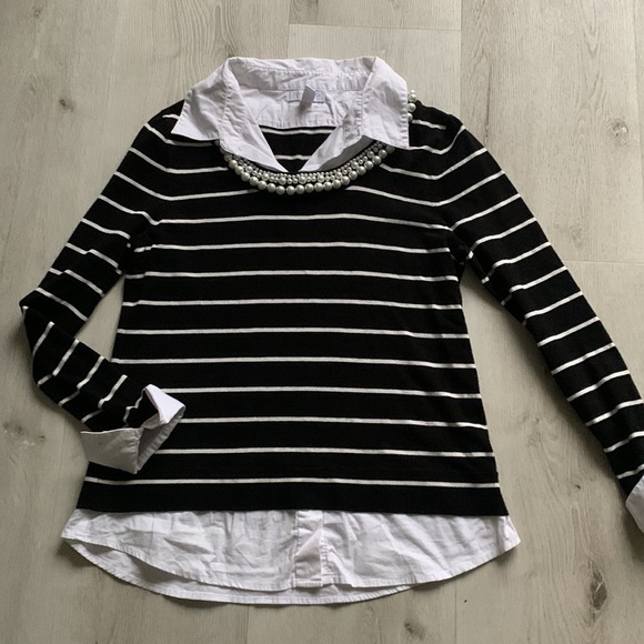 CHARTER CLUB imitation Striped Pearl Embellished Sweater size MP elegant classic - Picture 7 of 10